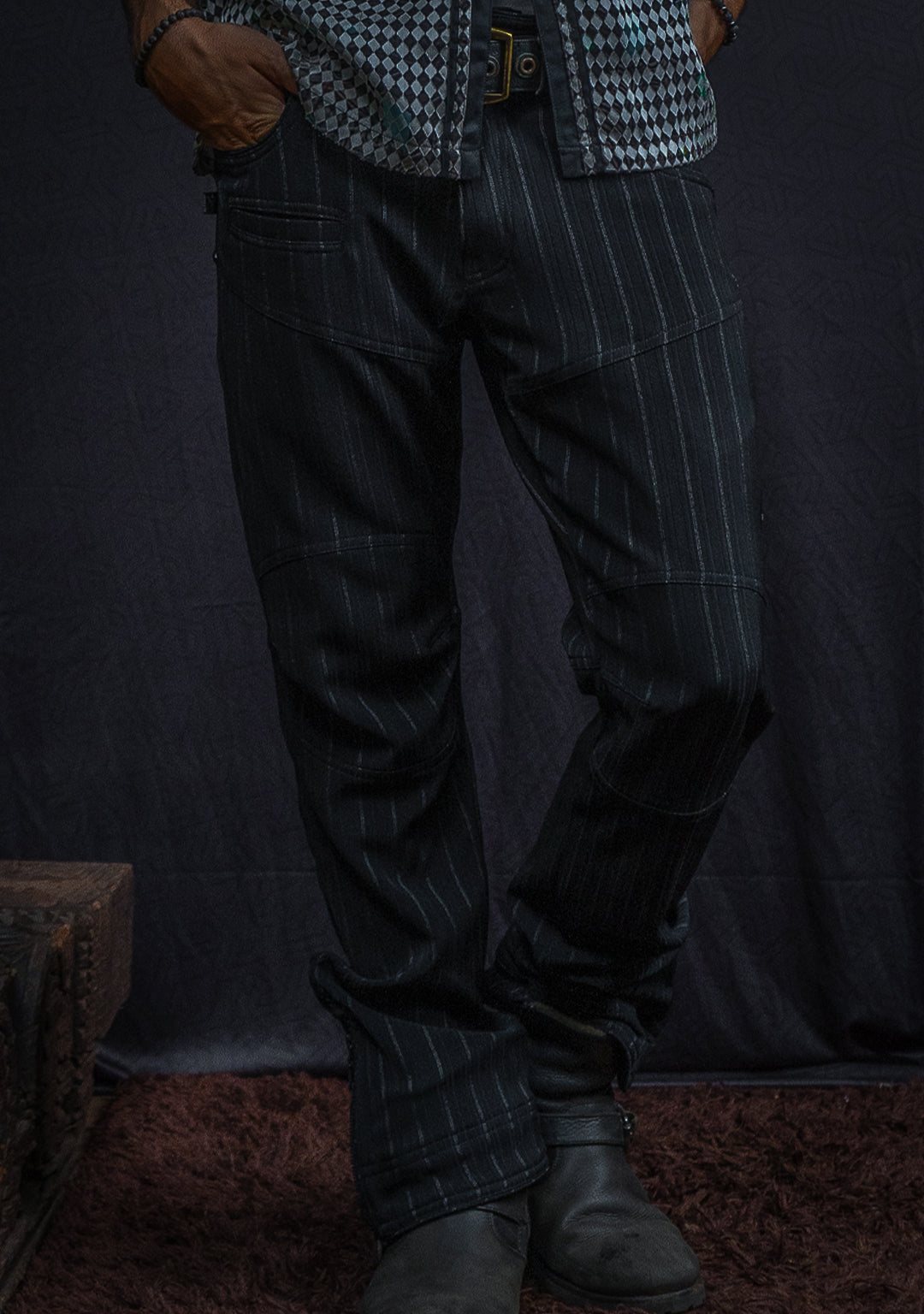 Pants Men / Stretchy Strippes Plain - BLACK PIMP